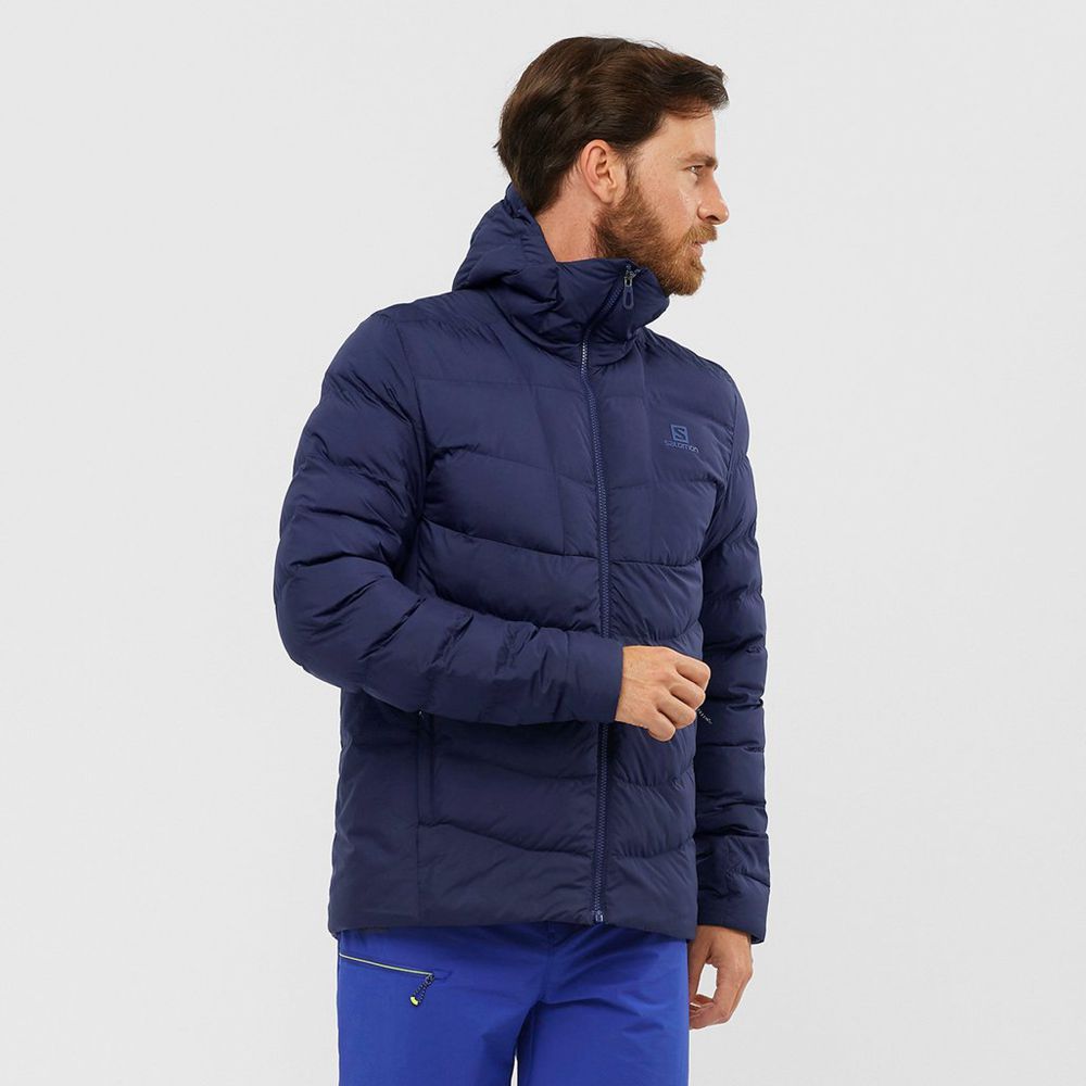 Salomon Singapore Mens Jackets - SIGHT STORM HOODIE Navy | 69305-BLTA